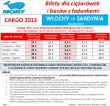Bilety Promowe - CARGO - WŁOCHY - SARDYNIA 2013 MOBY LINE