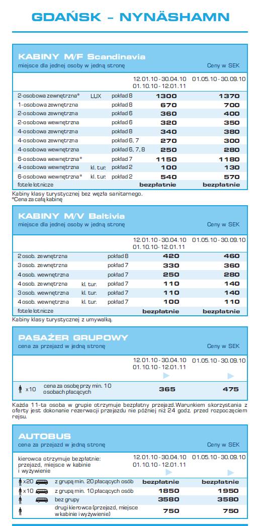 Cennik - bilety promowe: Gdańsk - nynashamn 2010 /4
