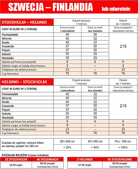Viking Line - Cennik 2012 Szwecja - Finlandia