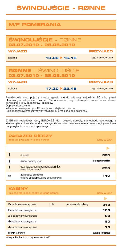 Cennik - Bilet Promowe: Świnoujście - Ronne 2010 /1