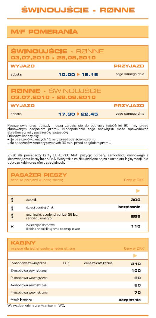 Cennik - Bilet Promowe: Świnoujście - Ronne 2010 /1